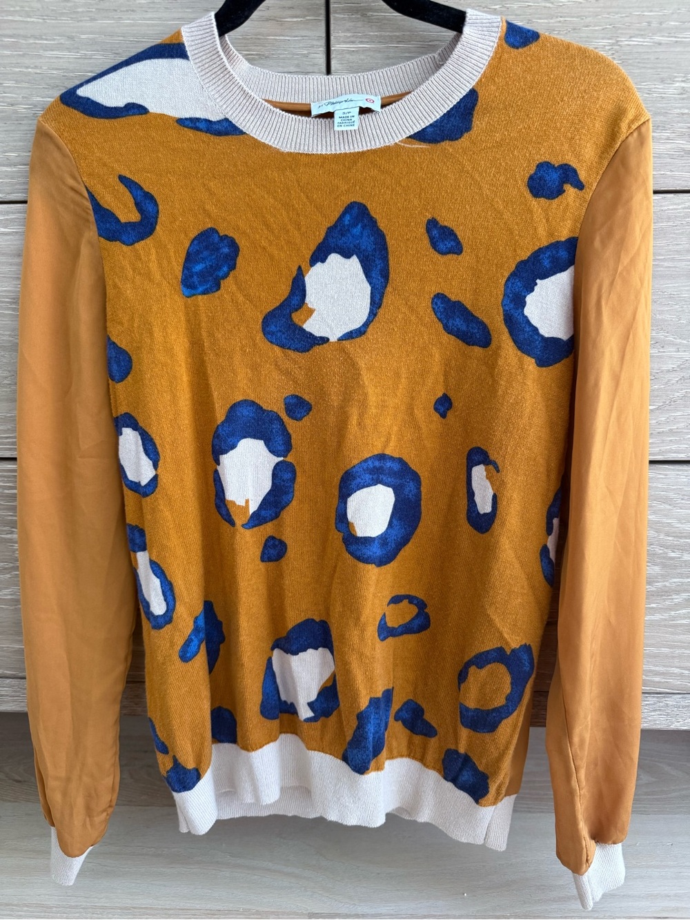 3.1 Phillip Lim Mustard & Blue Leopard-Print Crewneck